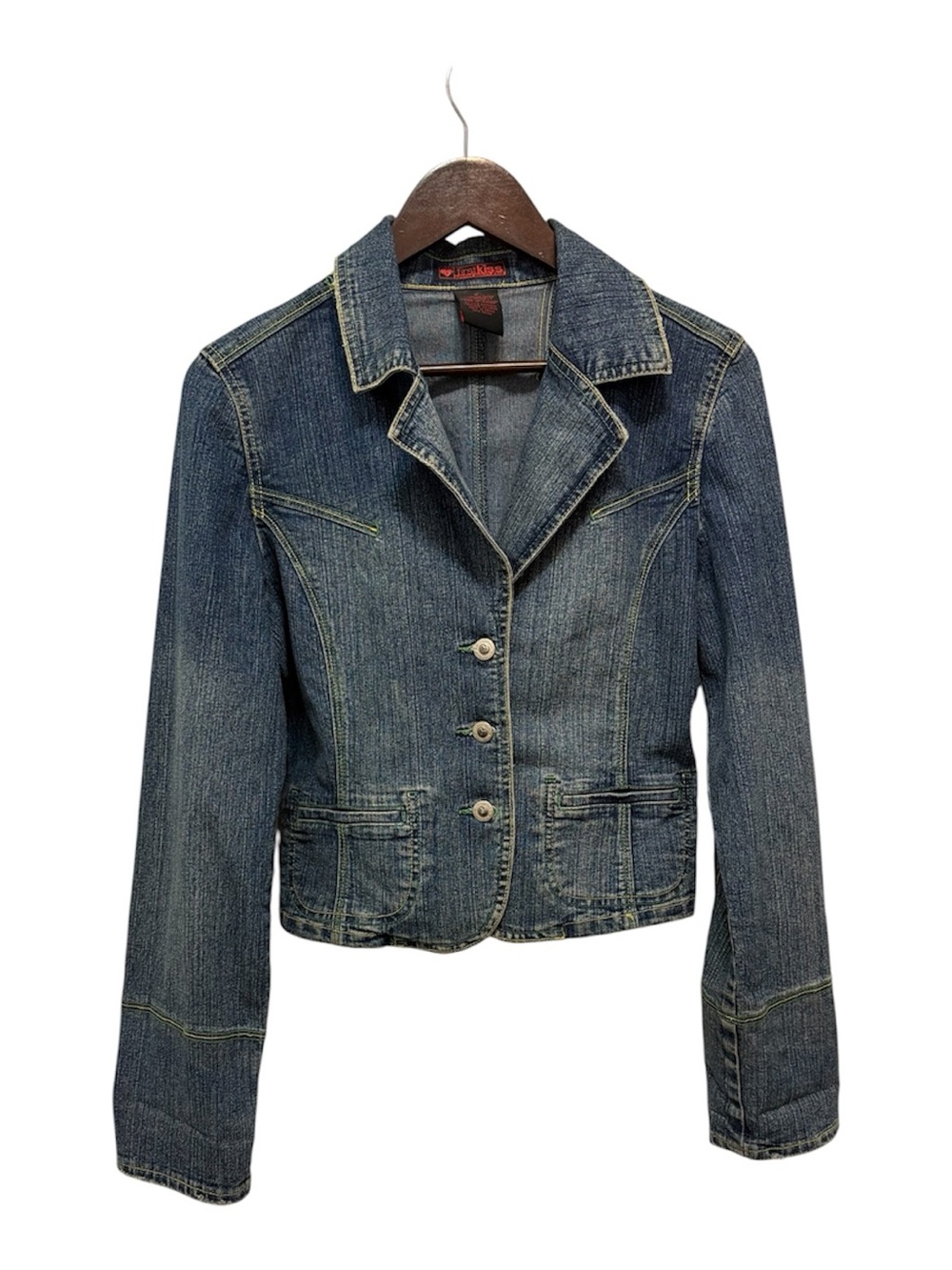 Vintage Y2K Tailored Women's Denim Blazer Jacket - Blue Medium